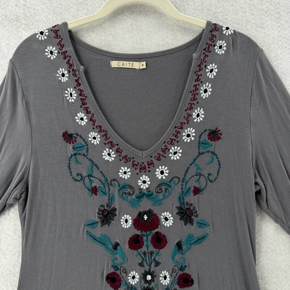 Anthropologie Caite Dress Womens MEDIUM Floral Embroidered Tunic Boho Midi - Picture 3 of 12